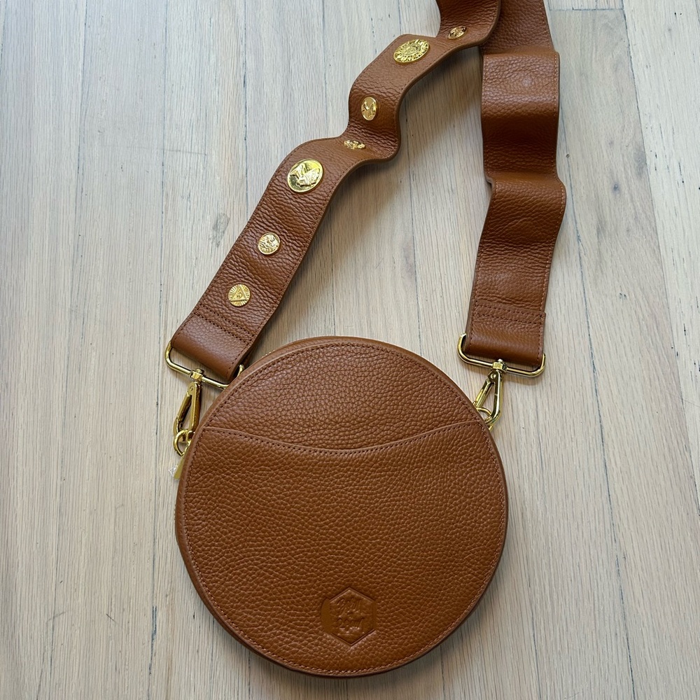Brown Leather Crossbody Bag with Gold Accents